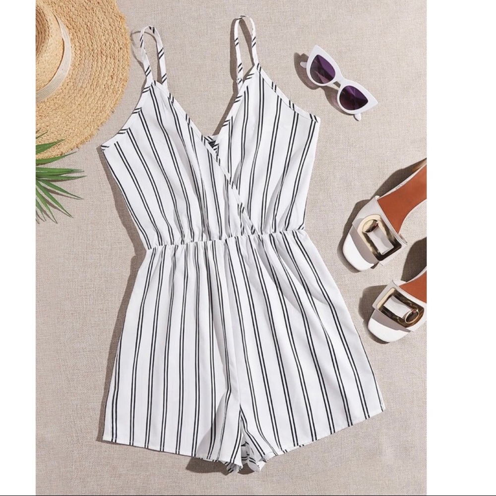 SHEIN Striped Surplice Neck Cami Romper